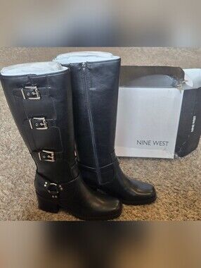 Nine West Karry3 Women's Size 10.5 Tall Black Boots With Buckles